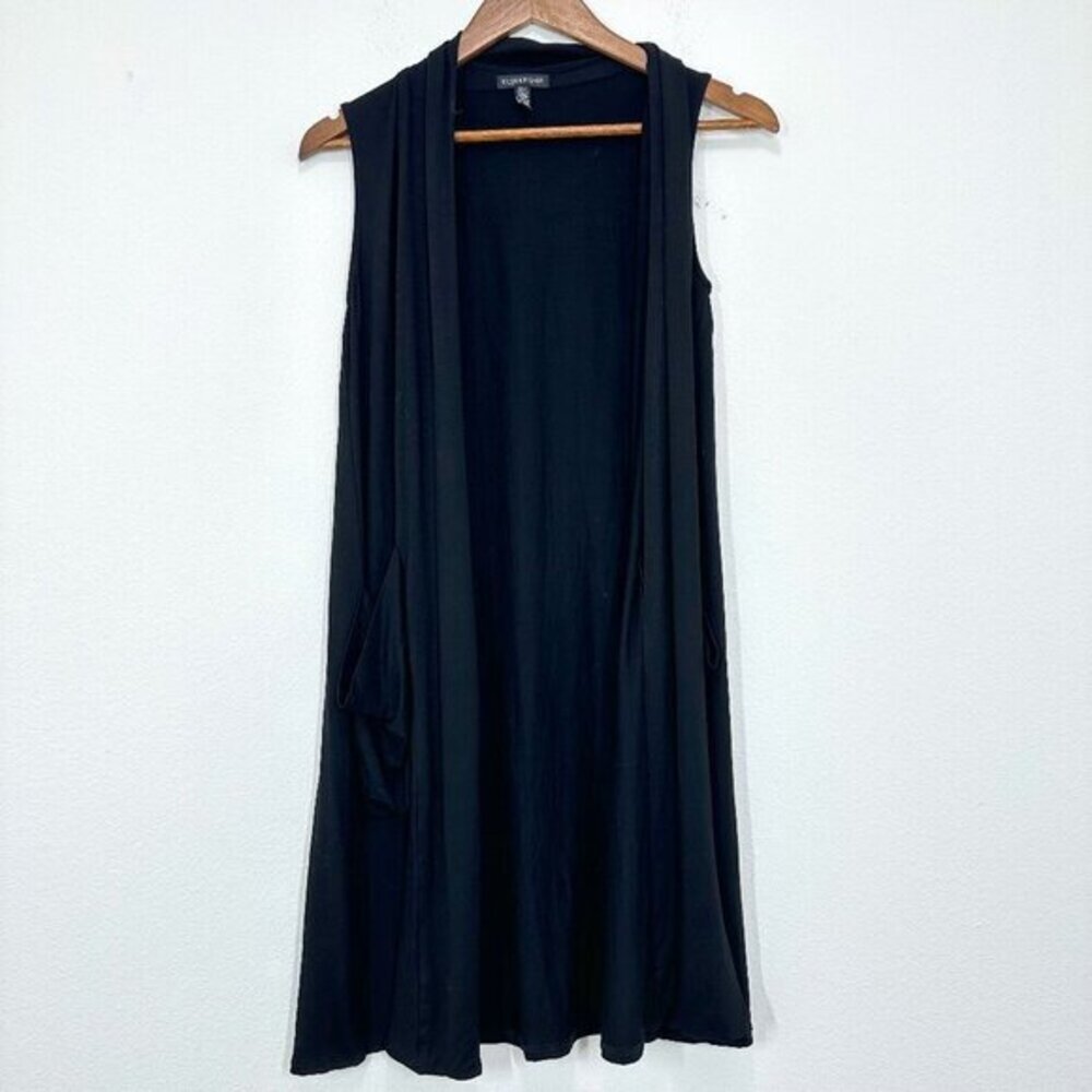 Eileen Fisher‎ Black Longline Vest Stretch Jersey Knit Lagenlook Casual Size XS